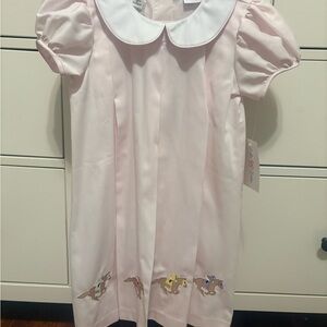 Pink Kids Dress with Embroidered Horse Details